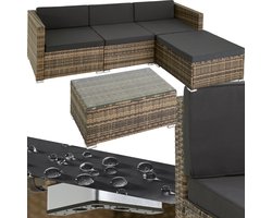 tectake® - wicker lounge inclusief zitkussens, rugkussens en glazen tafel, balkonmeubel, lounge tuinmeubelset voor terras, balkon of tuin - Naturel - poly-rattan tectake® - wicker lounge inclusief zitkussens, rugkussens en glazen tafel, balkonmeubel, lounge tuinmeubelset voor terras, balkon of tuin - Naturel - poly-rattan