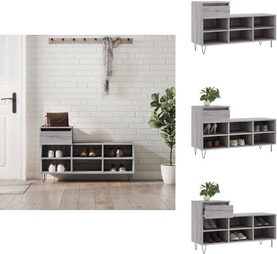 vidaXL Schoenenkast 59x35x70 cm bewerkt hout betongrijs, opbergrek voor schoenen, opbergstellage voor schoenen, schoenenordener, schoenenstellage