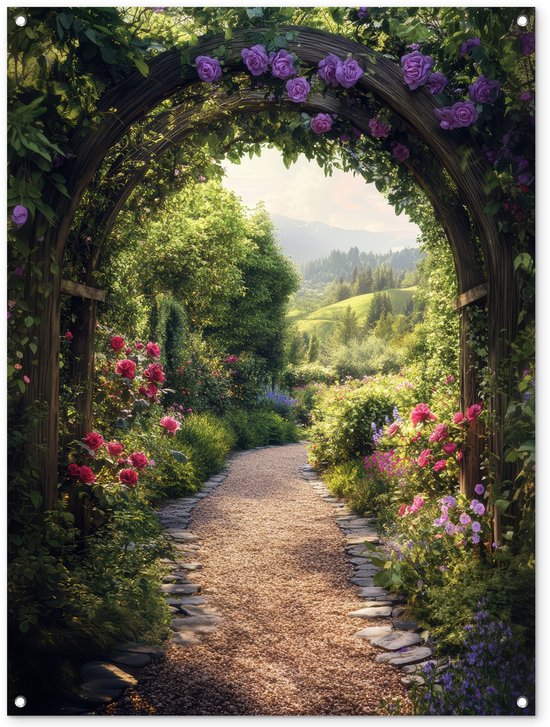 Gards Tuinposter Doorkijk Bergen Landschap Bij Het Meer - 120x80 Cm Tuindoek Tuindecoratie Wanddecoratie Buiten Tuinschilderij