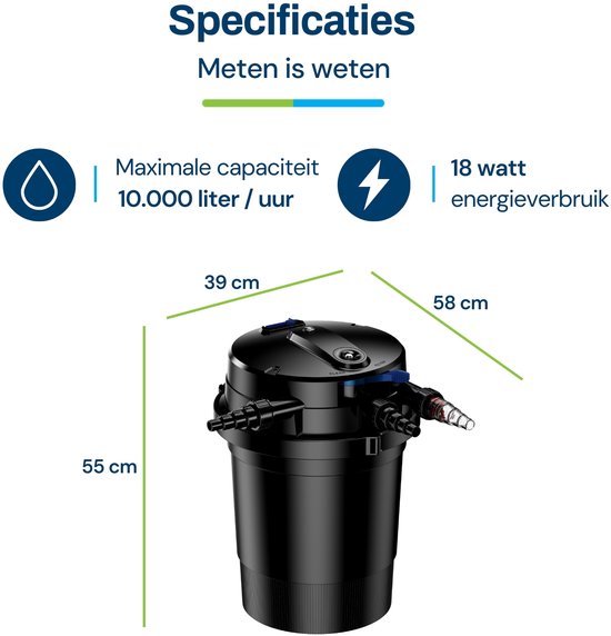 BluPressure Smart Control 10.000 - Drukfilter voor vijver - Inclusief 18W UV-c - Backwashfunctie - UV timer