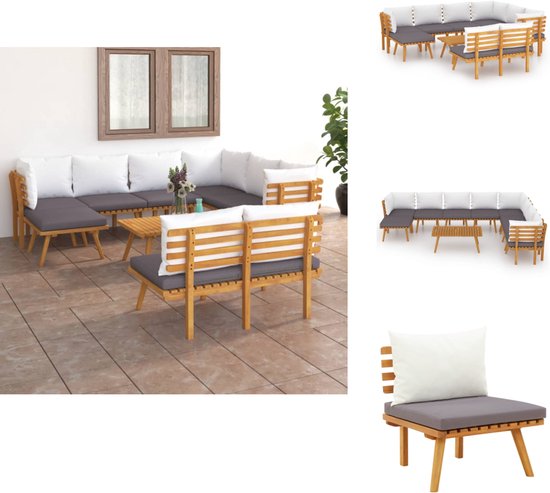 vidaXL Ensemble de salon 9 pièces avec coussins Bois d'acacia massif - Ensemble de salon - Ensembles lounge - Ensemble de jardin en bois - Ensemble de pelouse