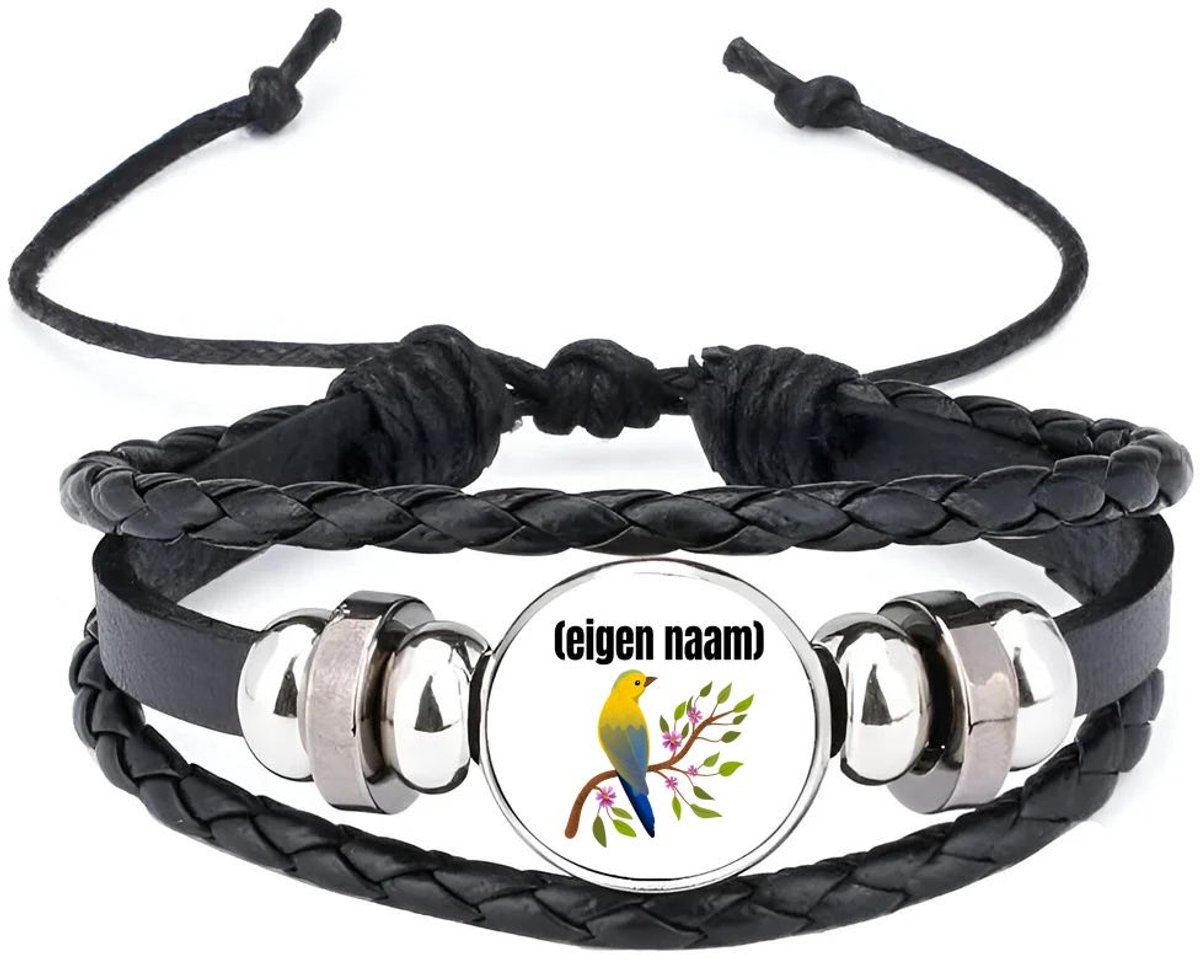 Akyol - vogel in een boom met eigen naam armband zwart - Vogels - dieren liefhebber - iemand die houdt van vogels - verjaardag - cadeau - kado - geschenk