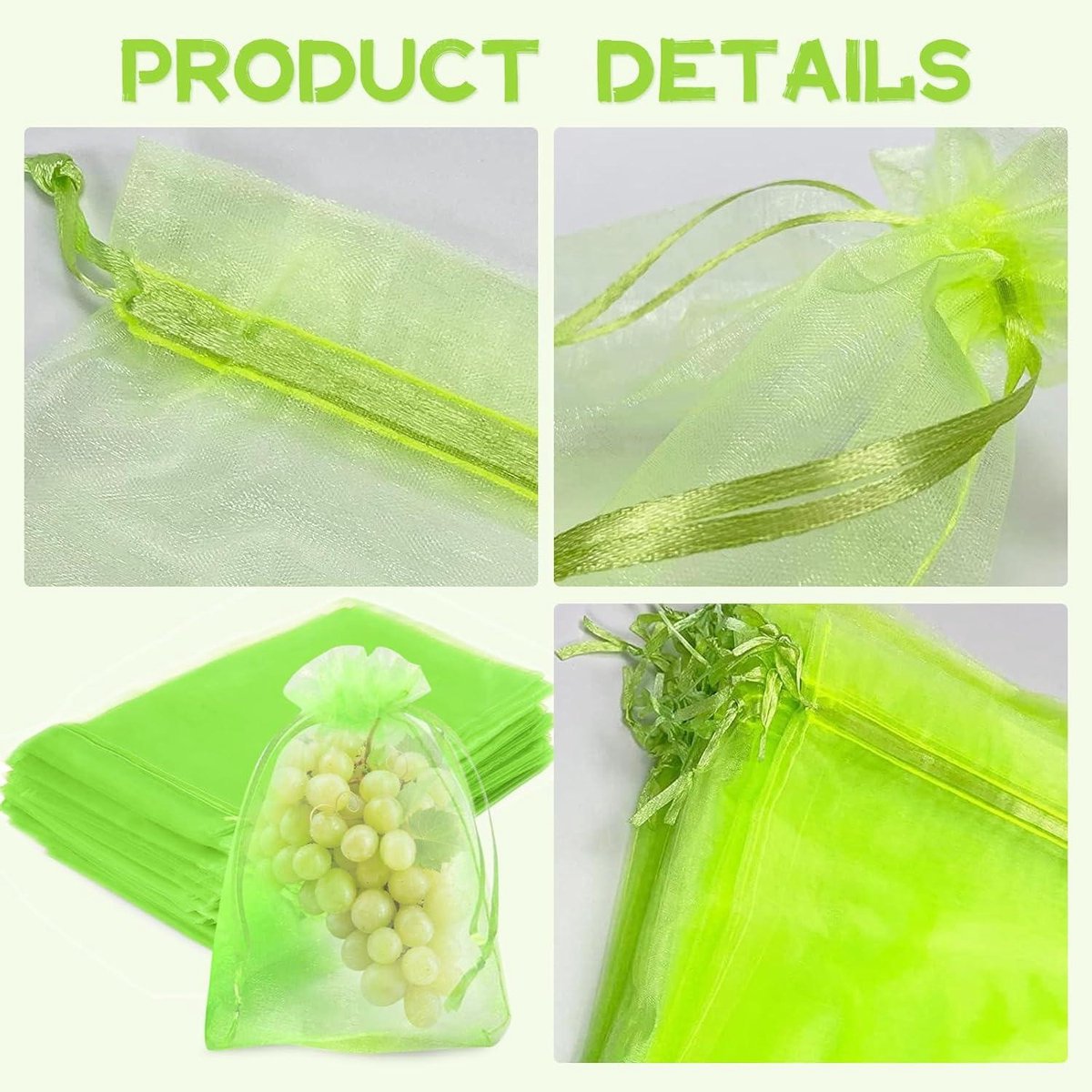 Lot De 50 Sacs De Protection Pour Raisins En Organza - 20x30 Cm, Avec Cordon De Serrage, Contre Oiseaux Et Insectes - 3