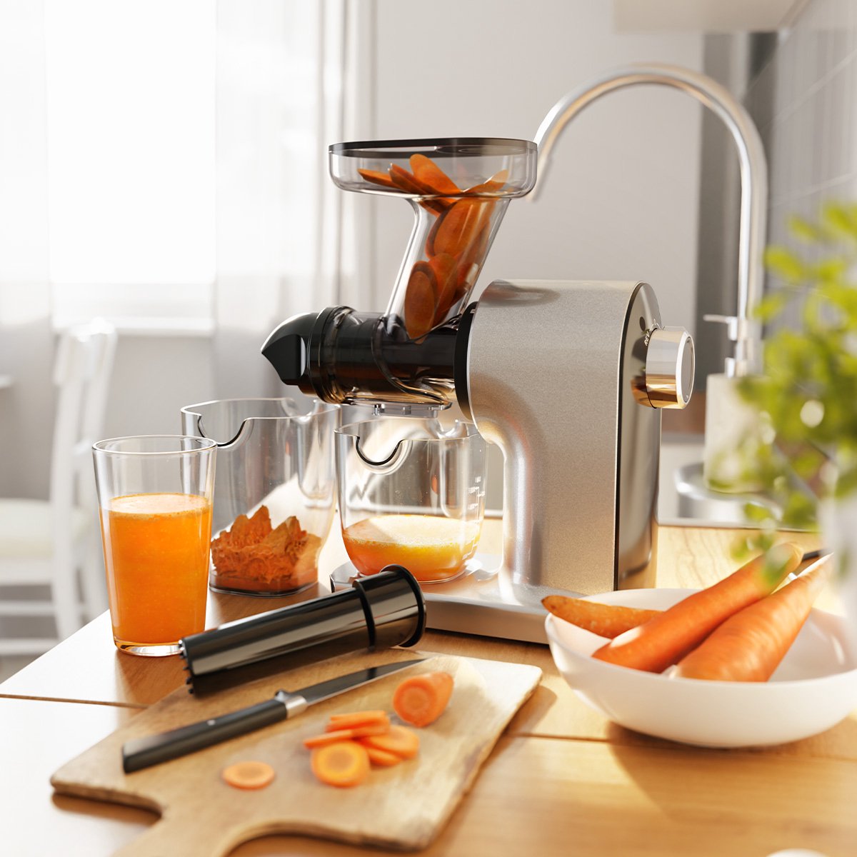 KitchenBrothers Slowjuicer - Sapcentrifuge - Compact - Juicer - Groenten en Fruitpers - 45 mm - 500 ml - Grijs thumbnail 6