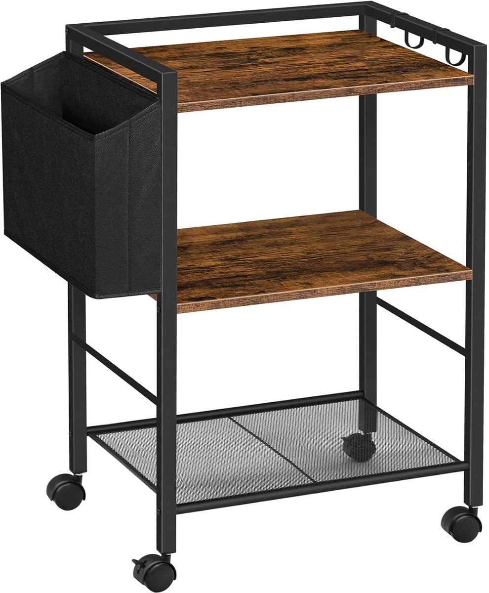 TRANKIELO® - Multifunctionele Printertafel met Wieltjes – 3 Niveaus – Met Documentenmand en Verstelbare Planken – 52 x 40 x 80,5 cm