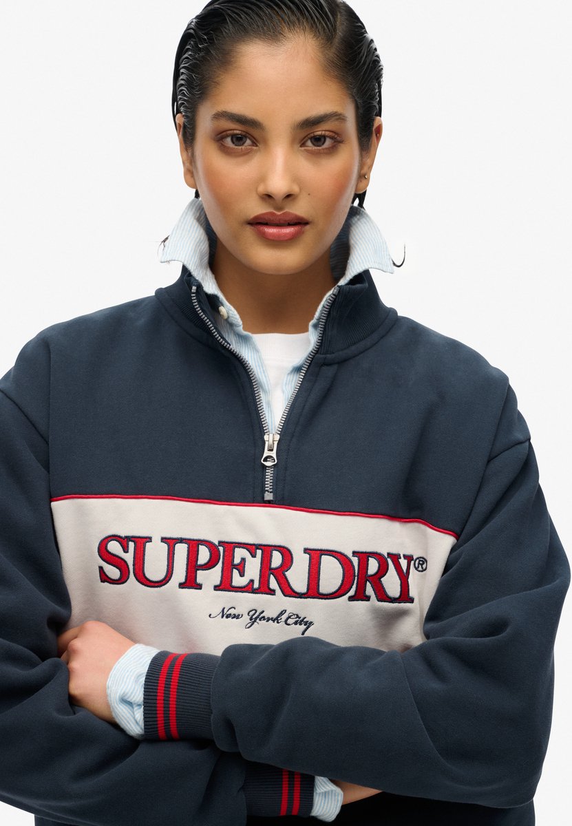 Superdry Country Club sweatshirt met halve rits en losse pasvorm Dames Truien Marineblauw