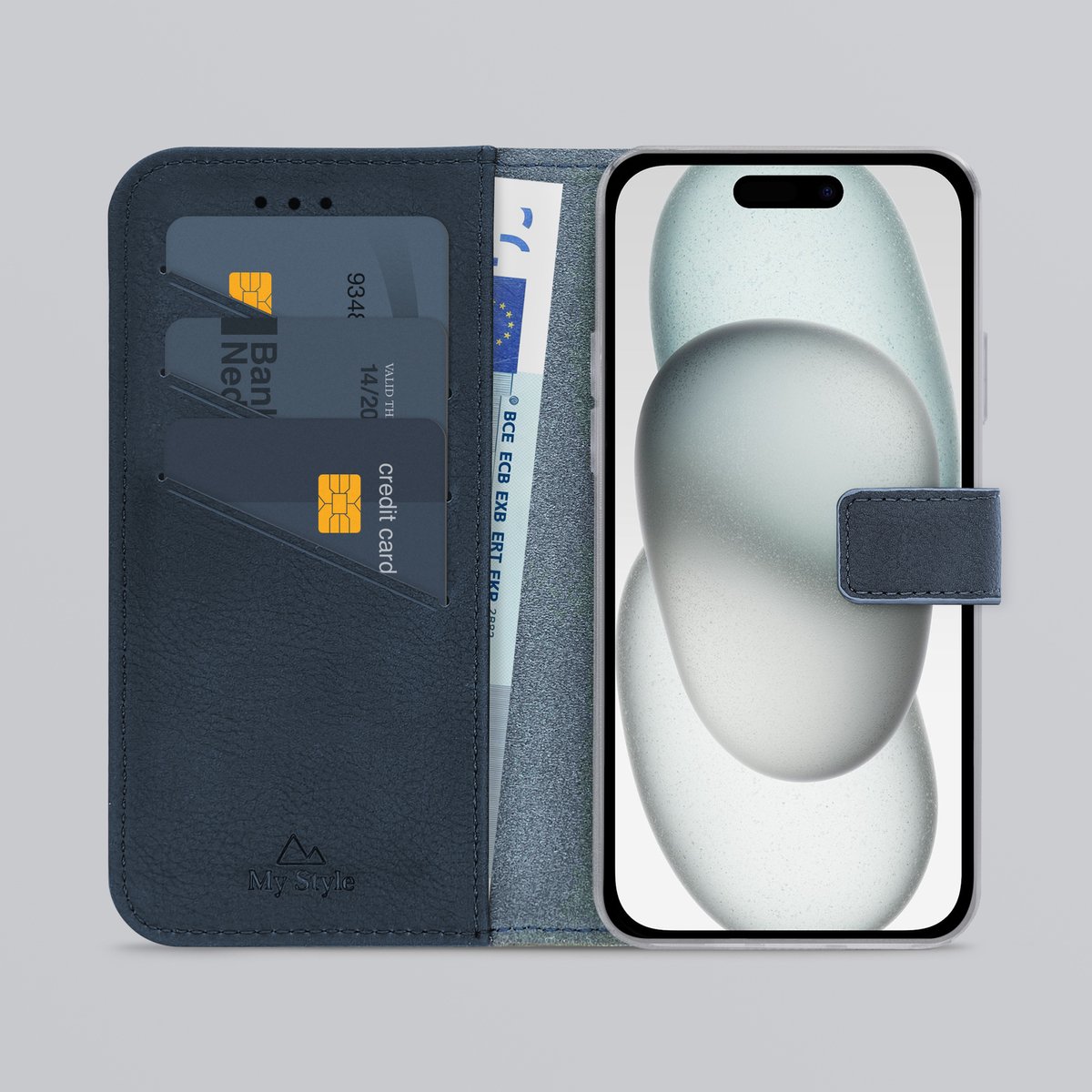 My Style Telefoonhoesje geschikt voor Apple iPhone 15 Hoesje | My Style Flex Wallet Bookcase Portemonnee | Pasjeshouder voor 3 Pasjes | Telefoonhoesje voor Pinpas / OV Kaart / Rijbewijs - Royal Blue | Blauw