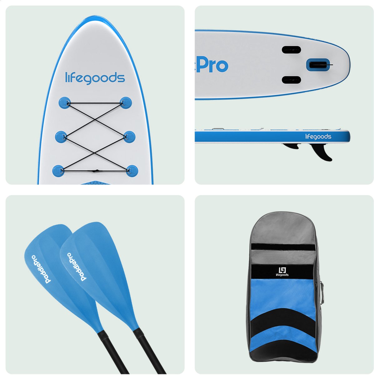 LifeGoods PaddlePro SUP Board - met Zitje - Opblaasbaar Paddle Board - Complete Set - Max. 150KG - 320x81cm - Wit/Sky Blue – foto 7