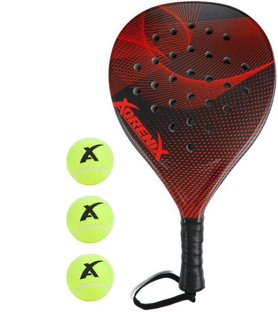 Adrenix Padelset Racket met 3 Ballen - Rood | bol