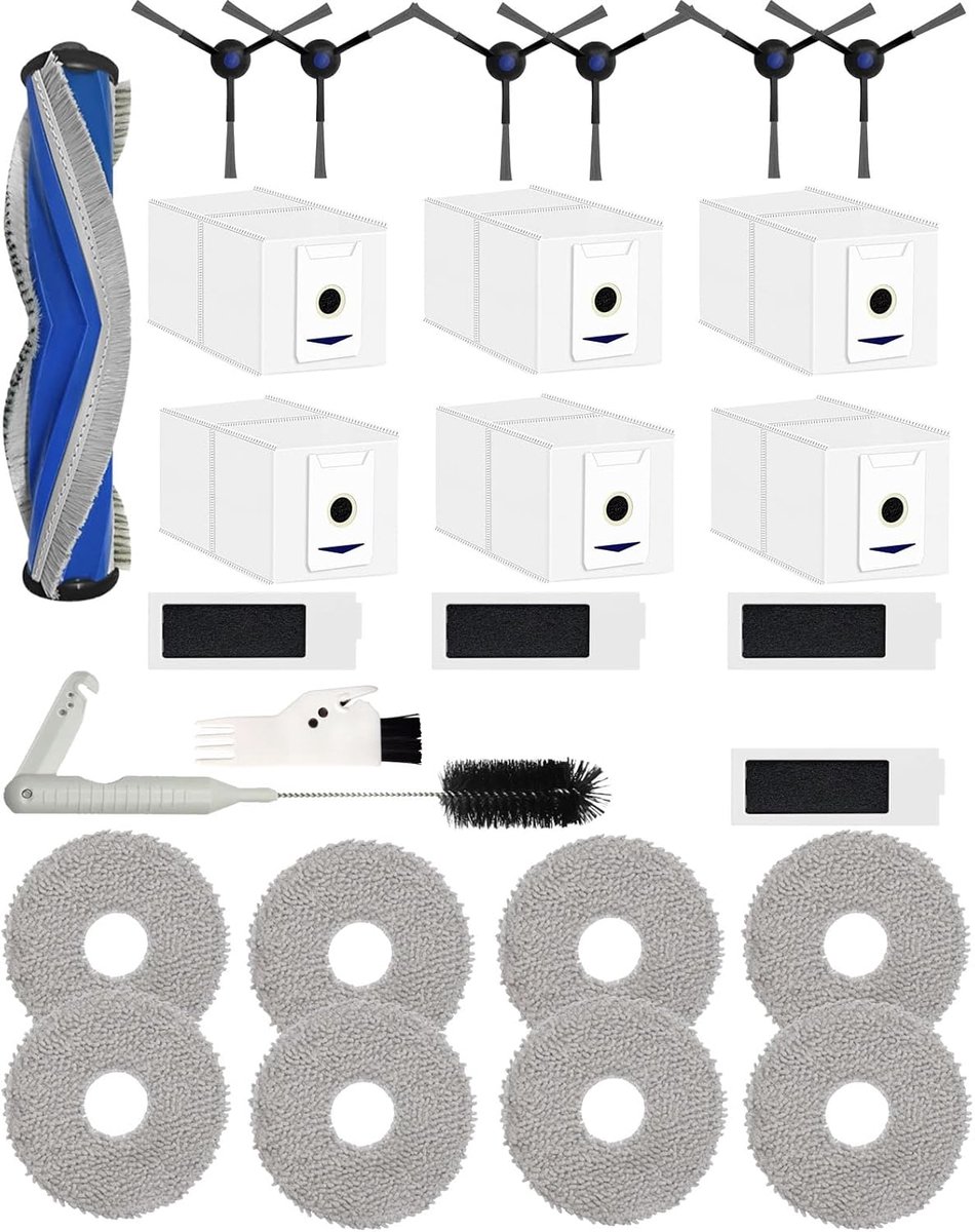 Geschikt voor 27-delige accessoireset voor ECOVACS DEEBOT T30 Omni/DEEBOT T30 Pro Omni robotstofzuiger, 1 hoofdborstel 6 zijborstels 4 HEPA-filters 6 stofzuigerzakken 8 doeken enz., blauw