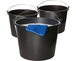 5x Stevige huishoud emmers 12 liter - Schoonmaak emmer - Bouwemmer - Zwart