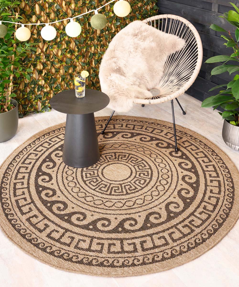Jute buitenkleed rond - Sunset Shores beige/zwart 200