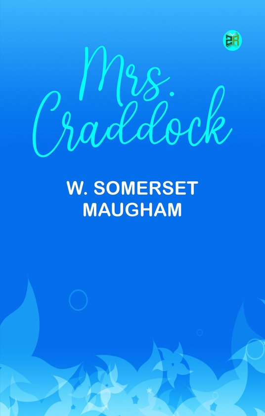 Boekcover van "Mrs. Craddock" door W. Somerset Maugham op een blauwe achtergrond met witte bloemmotieven.