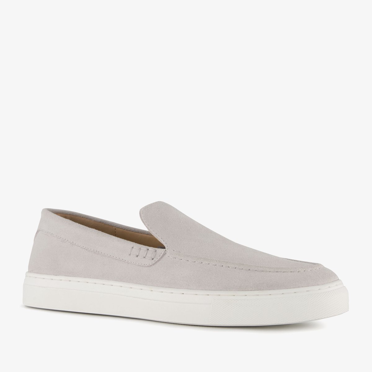 Van Beers suede heren instappers lichtgrijs - Maat 46 - Echt leer - Uitneembare zool