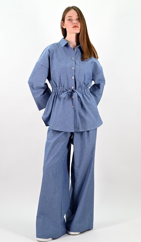 YesMooi - Chemisier Look Denim avec ceinture à nouer - L (40) - 100 % Katoen