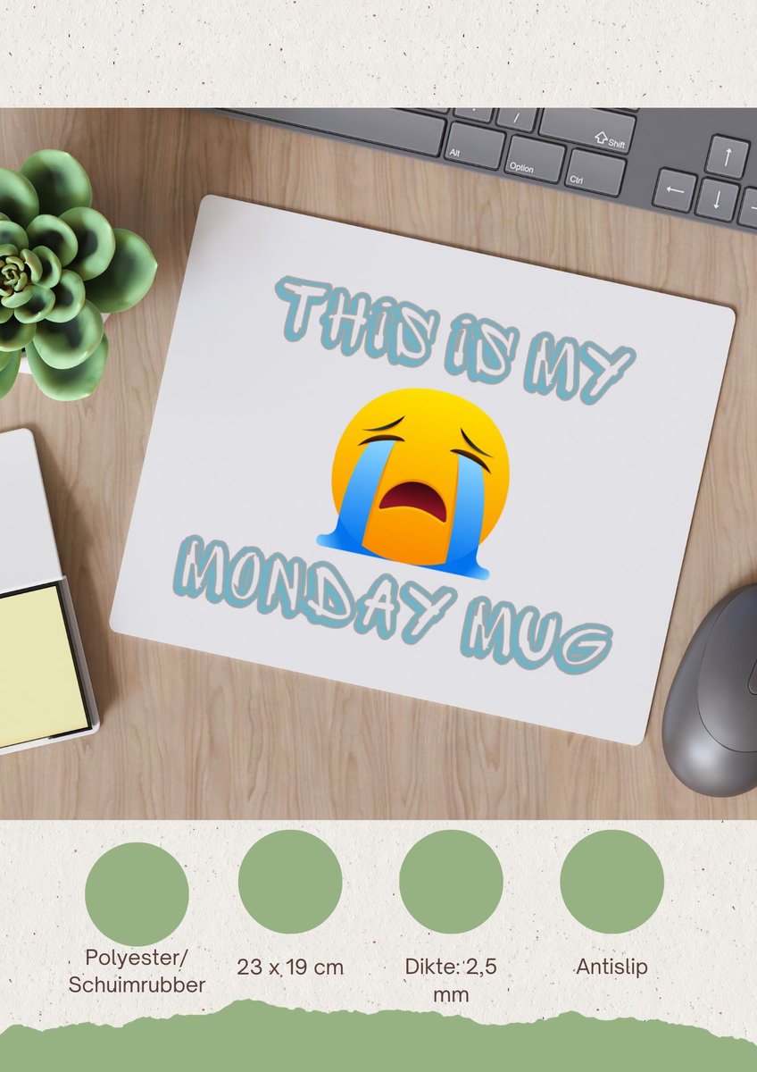 Akyol - this is my monday mug Muismat - Quotes - maandag - dit is mijn maandag mok - verjaardagscadeau - kado - gift - geschenk - huil emoji - 23 bij 19 cm