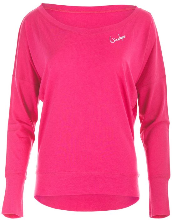 Roze longsleeve met wijde boothals, logo links op de borst, lange mouwen en boord aan de onderkant.