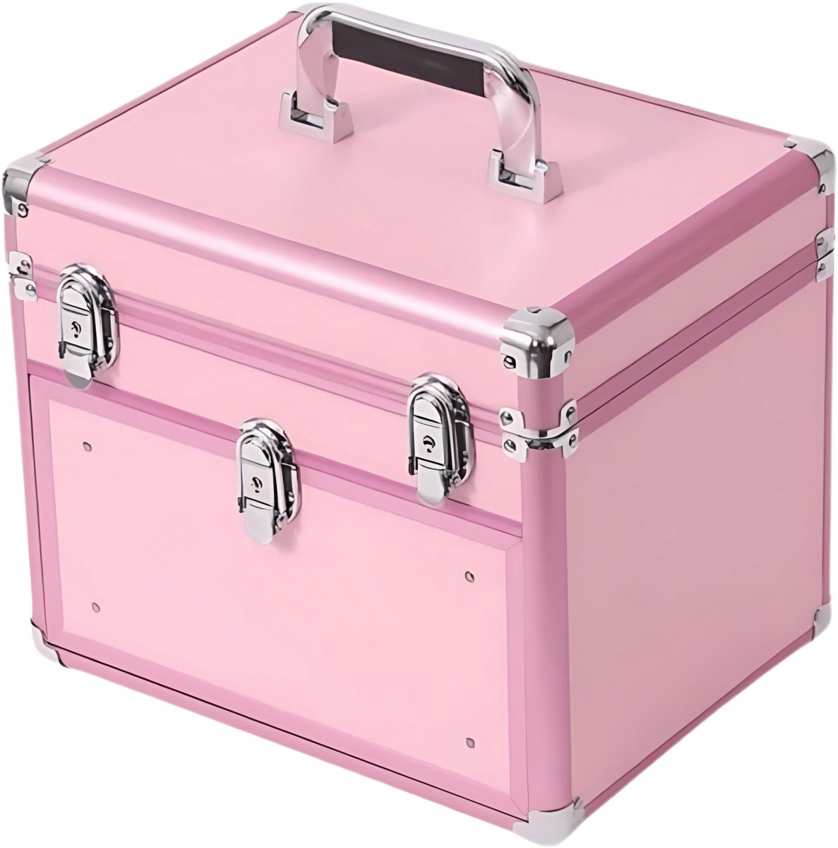 Guardian Beauty Nagel Beautycase - Aluminium - Cosmetica Organizer met Slot - 4 Laags Uitschuifbare Lades - Roze - Kapper, Make-up, en Tattoo Artiest