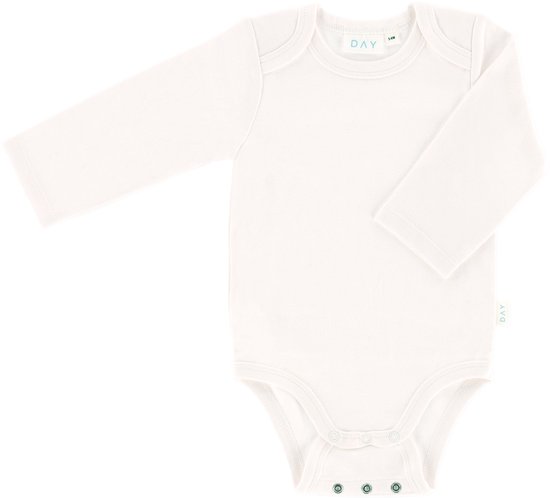 Body blanc cassé à manches longues avec fermeture à boutons-pression et étiquette 'DAY'.