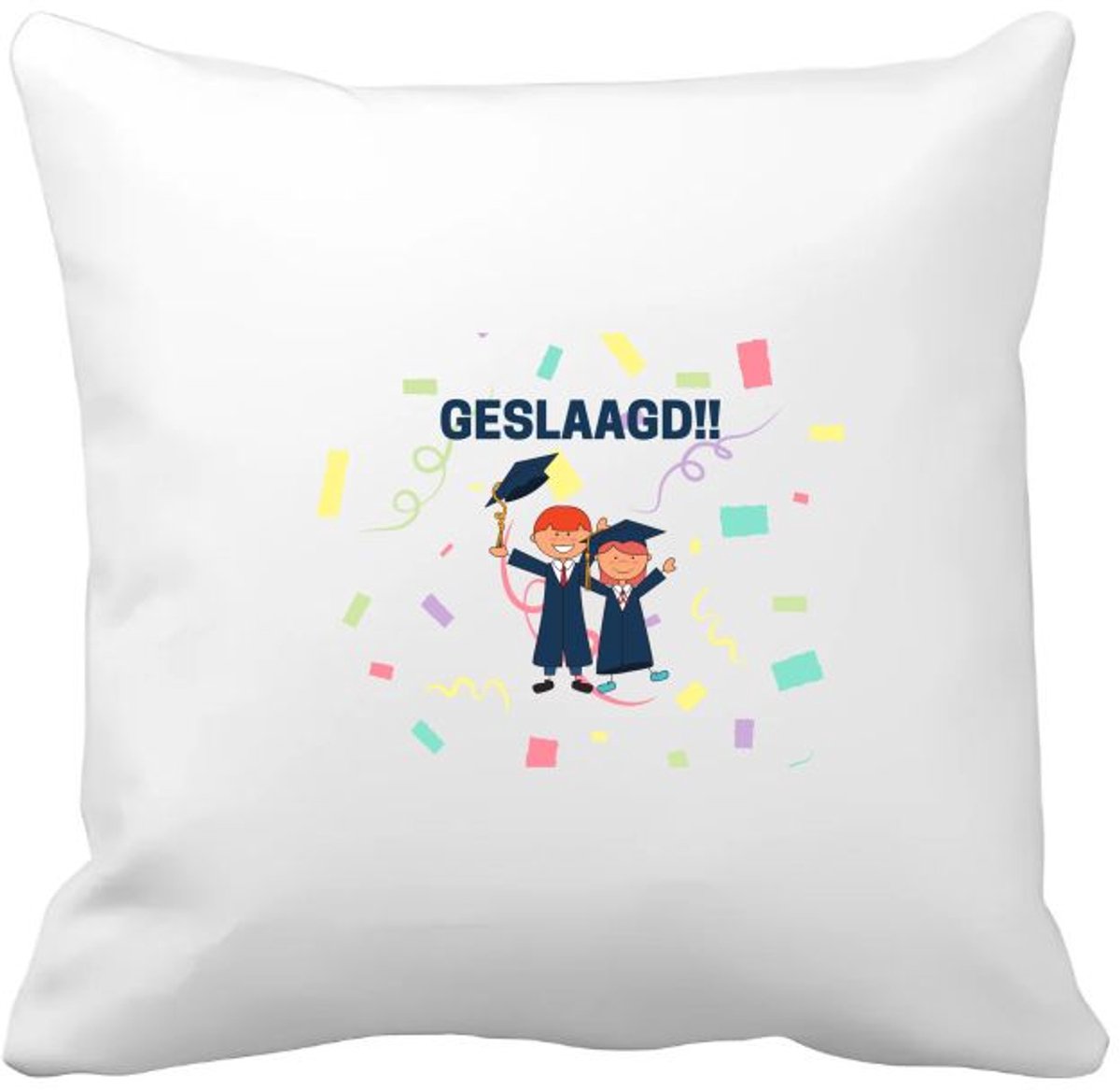 Akyol geslaagd 2 mensen Kussen hoes - Felicitatie - iemand die is geslaagd - gefeliciteerd - examen - school - diploma gehaald - 40 bij 40 cm Multicolor