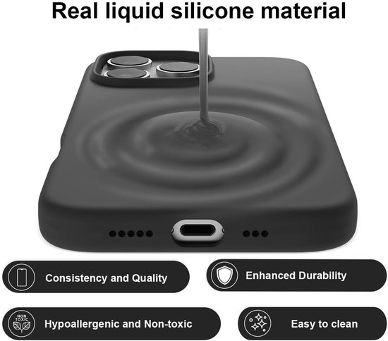 Coque Solid en silicone liquide souple au toucher et caoutchouc TPU Flexible + protection d'écran - Objectif de l'appareil photo - Compatible avec : iPhone 16 Pro - Vert nuit