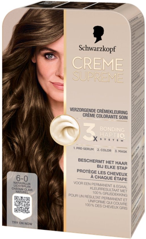 Schwarzkopf - CREME SUPREME 6-0 - Haarkleuring - Natuurlijk Lichtbruin - Permanente Haarverf - Beschermt en Versterkt - Grijsdekking - 245g