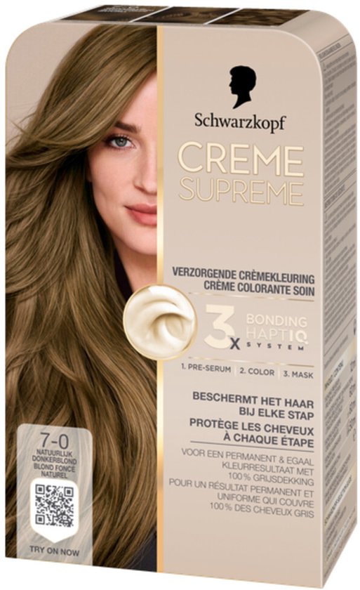 Schwarzkopf - CREME SUPREME 7-0 - Haarkleuring - Natuurlijk Donkerblond - Permanente Haarverf - Beschermt en Versterkt - Grijsdekking - 245g