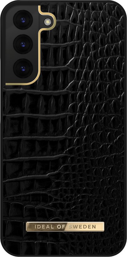 Coque noire aspect croco avec logo doré 'IDEAL OF SWEDEN'.