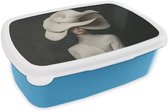 Broodtrommel Blauw - Lunchbox Modern - Vrouw - Hoed - Brooddoos 18x12x6 cm - Brood lunch box - Broodtrommels voor kinderen en volwassenen