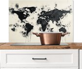 Crédence de Cuisinière en Aluminium 90x60 cm - Carte du monde - Noir - Encre - Écran Pare-éclaboussures pour Plaque de Cuisson - Protection Murale