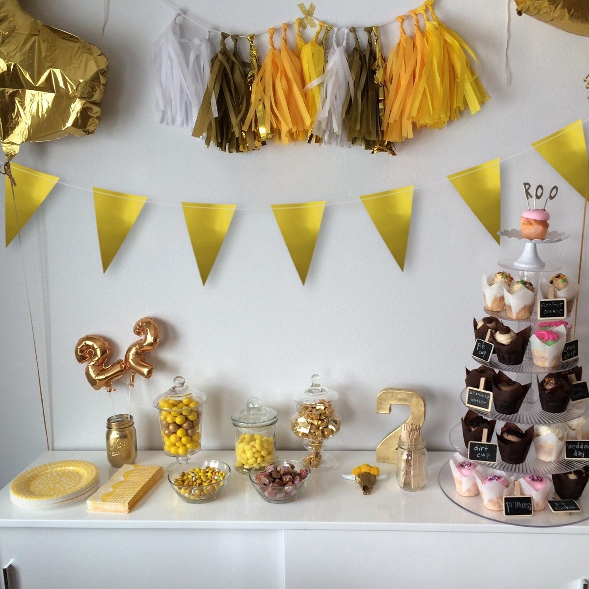 Q2P - Slingers - Verjaardag - Versiering - Gouden - Vlaggenlijn - Feestartikelen - Feest - Decoratie - Slinger - Goud — afbeelding 2