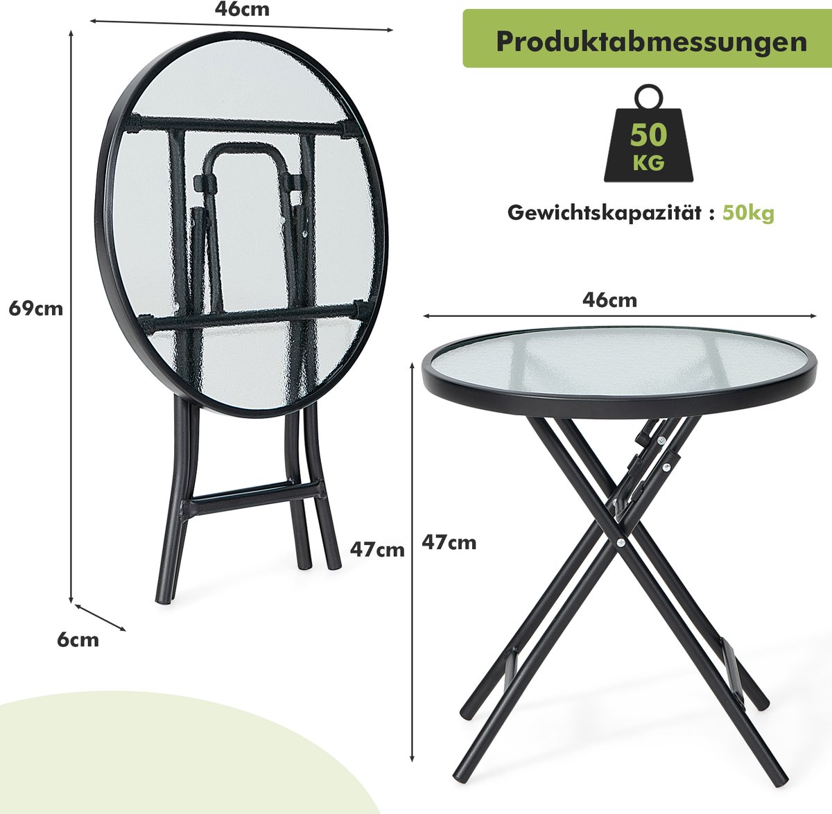 COSTWAY Bijzettafel inklapbaar, kleine klaptafel, weerbestendige