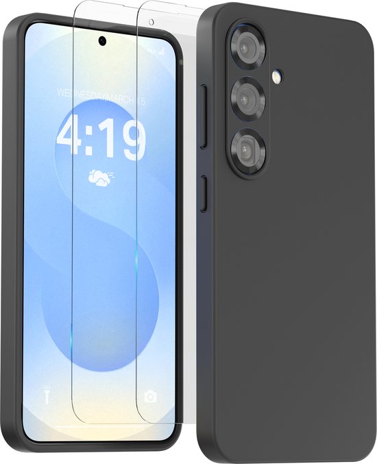 Coque adaptée pour Samsung S25 Plus Zwart - 2x Film de Protection d'écran - Protecteur d'écran en Verre - Coque Anti Choc