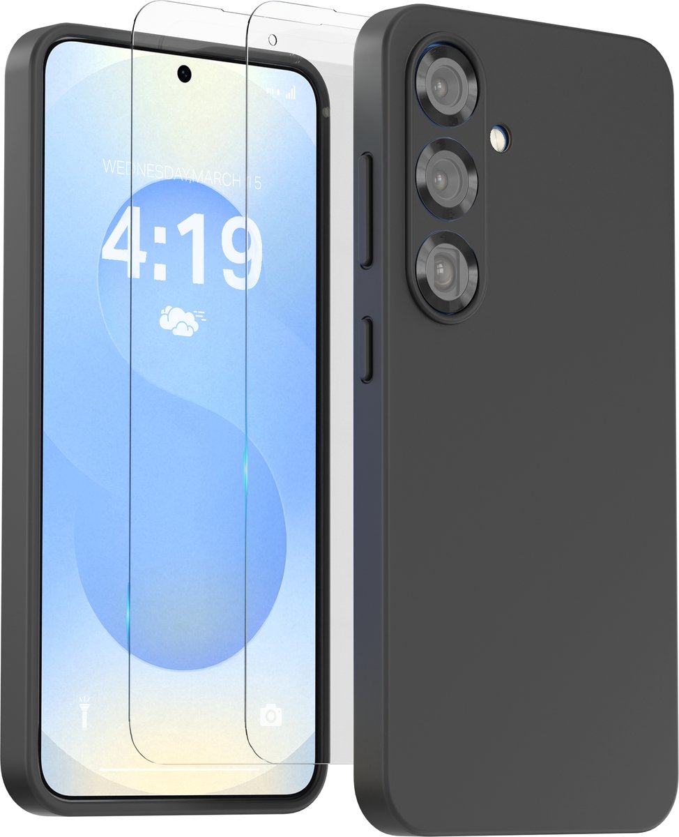 Hoesje geschikt voor Samsung S25 Plus Zwart - 2x screenprotector - beschermglas screen protector- Anti Shock case