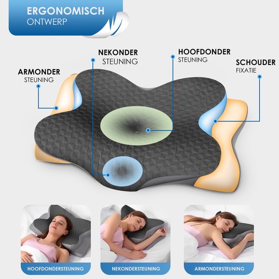 Maqi Living® Hoofdkussen Memory Foam voor Nekklachten – Orthopedisch & Ergonomisch kussen - Geschikt voor rug-, zij- en buikslapers - Traagschuim - Zwart