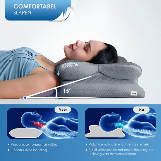 Maqi Living® Hoofdkussen Memory Foam voor Nekklachten – Orthopedisch & Ergonomisch kussen - Geschikt voor rug-, zij- en buikslapers - Traagschuim - Zwart