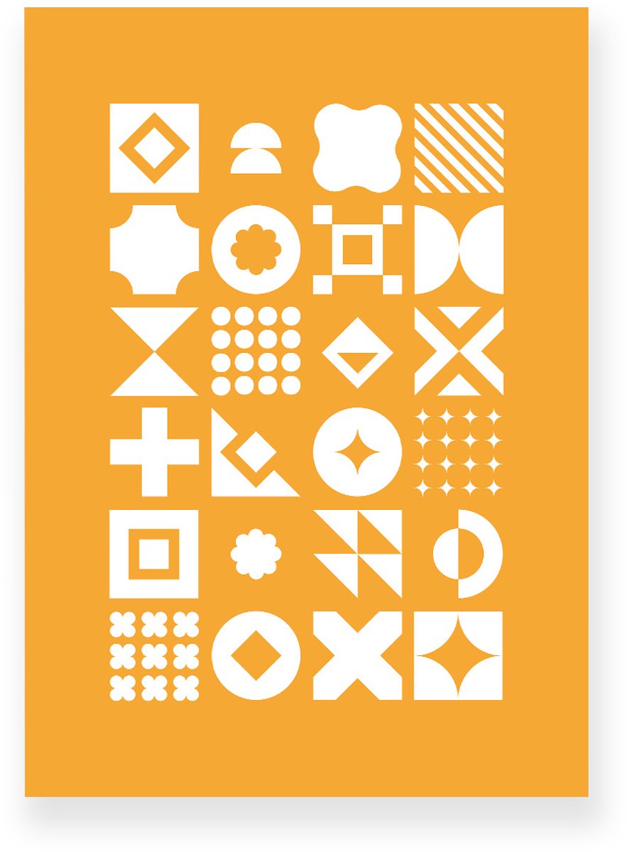 Yisual Poster 50x70 cm - Geometrische Vormen - Oranje - Wit - Abstract - Vintage - Muurdecoratie - Wanddecoratie