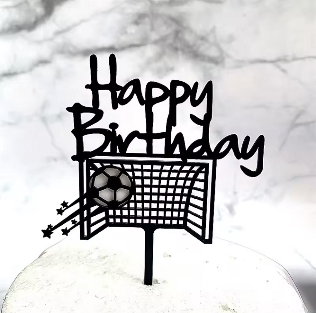 CHPN - Taarttopper voetbal - Taartdecoratie voetbal - Taartversiering voor voetballiefhebber - Voetbalfeest - Kinderfeestje - Kinderverjaardag - Zwart - Taartprikker