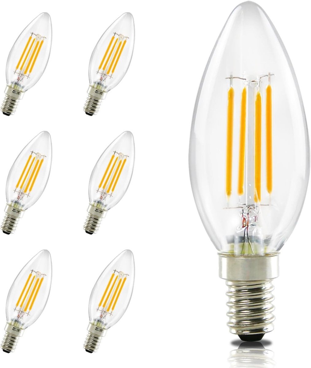 NETTLIFE C35 LED Kaarslamp - 2700K Warm wit - E14 - 6 Stuks - 4W Gloeilamp Vervangt 40W - Helder glas - Edison spaarlamp