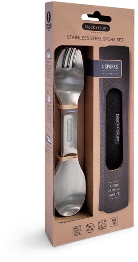 BLACK + BLUM - Set de 4 Tasses en Acier Inoxydable - Couvercle en Bambou Multifonction avec Décapsuleur - Empilables et Légers - Camping et Pique-nique - 500 ml