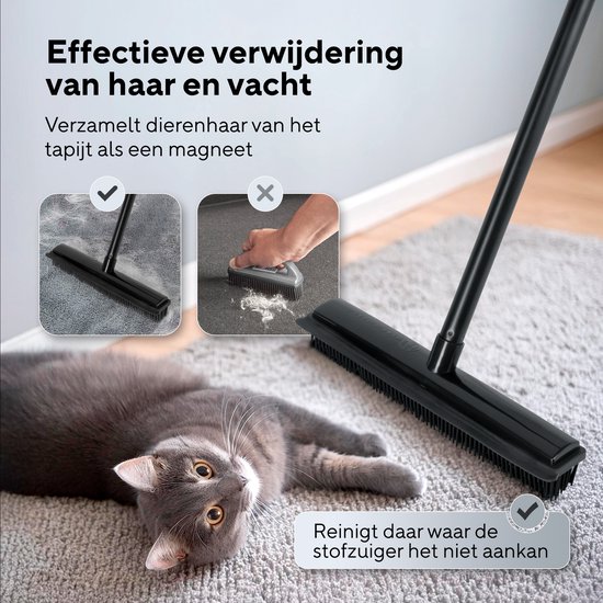 Bene Vivere® 2-in-1 Rubberen Bezem - Met Ramenwasser - Multifunctioneel - Vloertrekker met steel - Bezem met Rubberen borstel en Raamwisser - Vloerwisser badkamer - Vangt Katten en Hondenharen — afbeelding 3