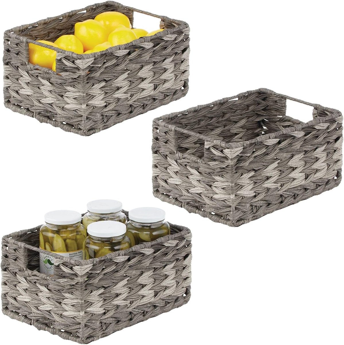 Goodivery ® Stijlvolle Rechthoekige Opbergmanden met Handvatten - Set van 3 - Grijs