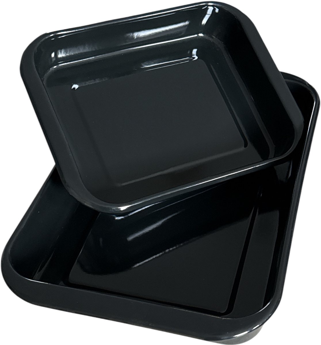 2-delige - Geëmailleerde Braadslede Ovenschaal - 29 x 23 x 4.5 - 41 x 27 x 5.5 cm - Zwart