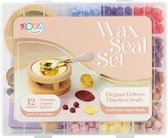 Set complet de tampons de Cire – Set de sceaux de Cire de Luxe avec cire à cacheter et Cire à cacheter – Perles de Cire 12 couleurs – Tampons et Enveloppes – Scrapbooking DIY