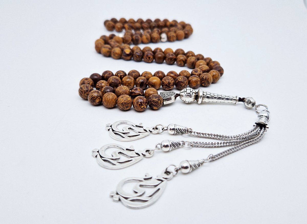 Handgemaakte tesbih "Tasbih" natuursteen "Jaspis van olifantenhuid" - Aantal kralen 99 - Diameter kralen 8MM - met metaal tassel "Mijn moeder" - Een mooi cadeau-idee