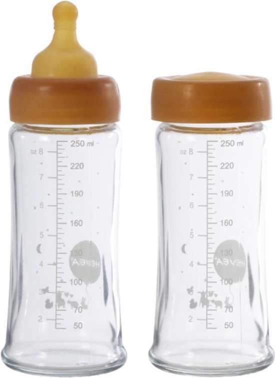 HEVEA Wide Neck Glazen Drinkfles