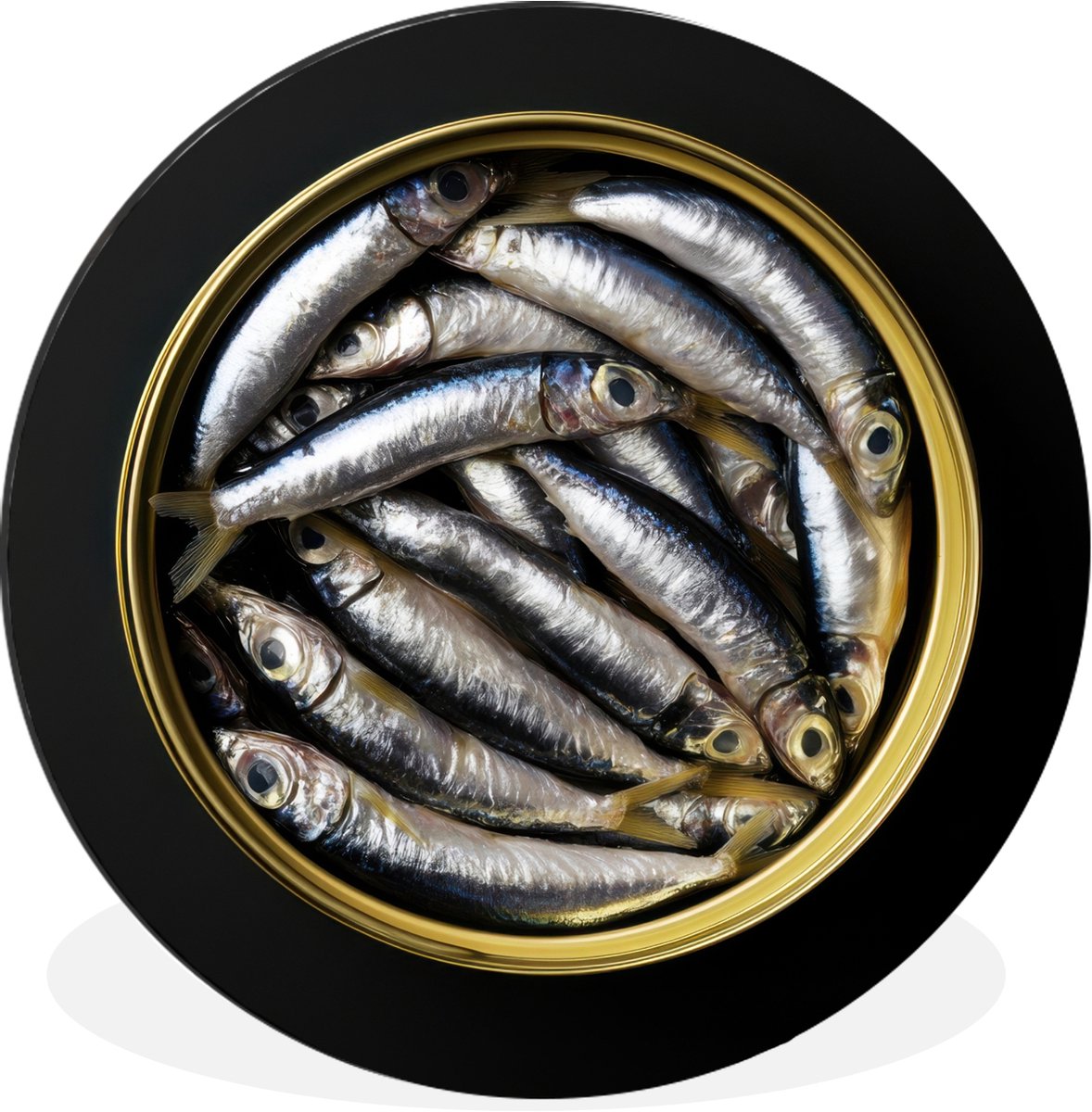 WallCircle Wandcirkel - Muurcirkel - Sardines - Vissen - Rond - Zwart - Aluminium - Dibond - 60x60 cm - Binnen en Buiten