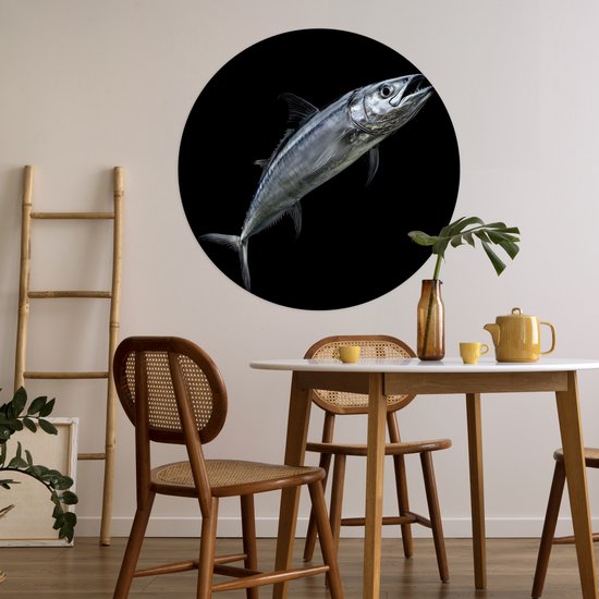 WallCircle® - Behangcirkel 100x100 cm - Muurstickers Makreel - Vis - Zwart - Muurcirkel woonkamer - Wandcirkel slaapkamer - Kamer decoratie zelfklevend - Muurdecoratie accessoires XXL