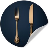 WallCircle® - Papier peint cercle 50x50 cm - Stickers muraux Couverts - Bleu foncé - Or - Cercle mural salon - Cercle mural chambre - Décoration murale autocollante - Accessoires de Décoration murale