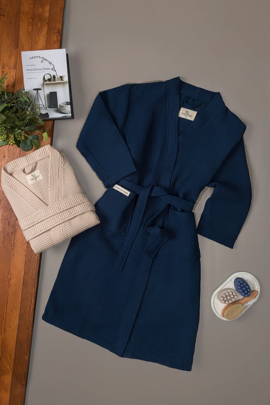 PandaHome - Badjas Unisexe - Badjas Gaufré 100% Katoen - L - Pierre - Gaufre en Katoen - Kimono - Badjas Femme - Peignoir Homme - Badjas Badjas et Homme - L